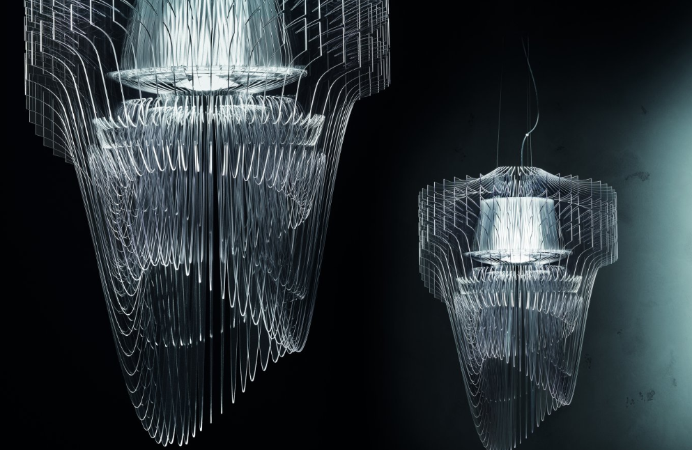 Zaha Hadid and designer Patrick Schumacher for the Italian design bureau Slamp ian unusual almost transparent chandelier Aria Transparent
